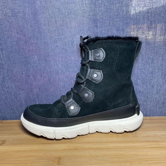 Sorel Explorer II Joan Black Suede Waterproof Winter Boots Lace Up Sz 6 Shoes - Picture 4 of 11